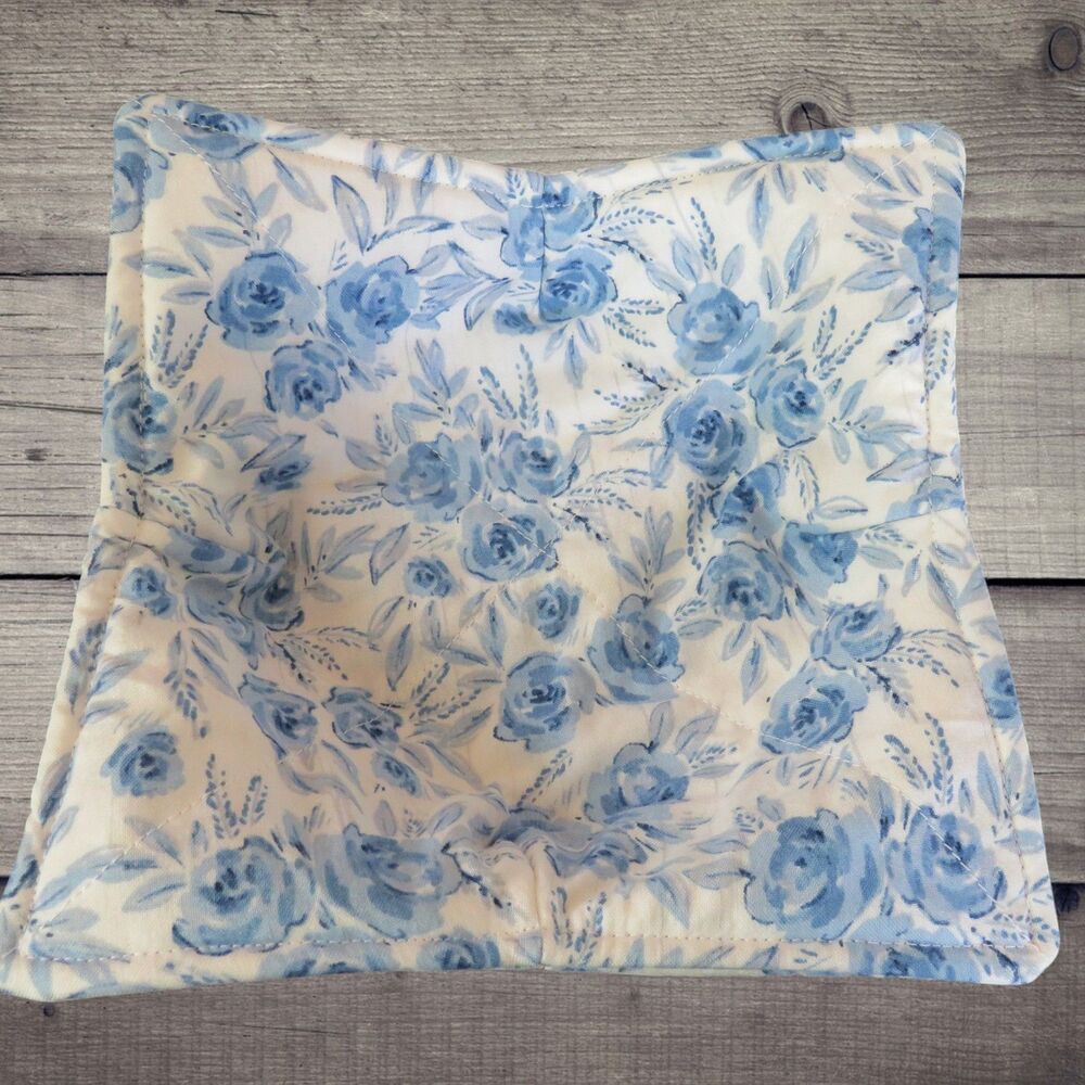 Microwave Bowl Cozy, Blue Rose  Soup Bowl Holder, Gift Under Ten